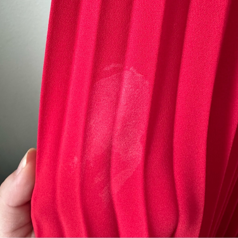 Nanette Lepore Red Smocked Pleated Dress Size 12 Mock Neck Evening Wedding - Picture 13 of 16